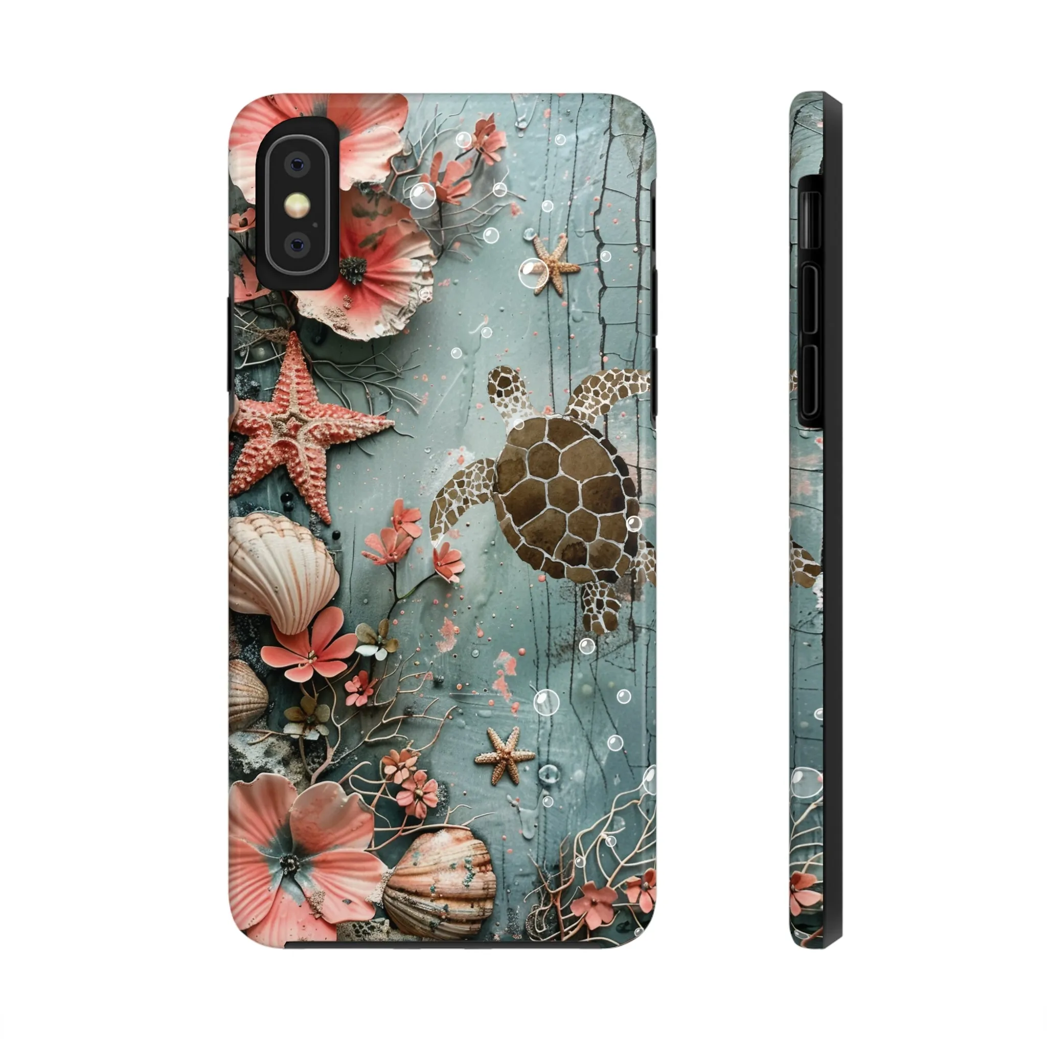 Ocean Life iPhone Case, Sea Turtle Starfish Coral Design, Protective Phone Cover, Beach Themed Accessory, Unique Gift Idea, Protective Case for iPhone Models, Tough iPhone Case