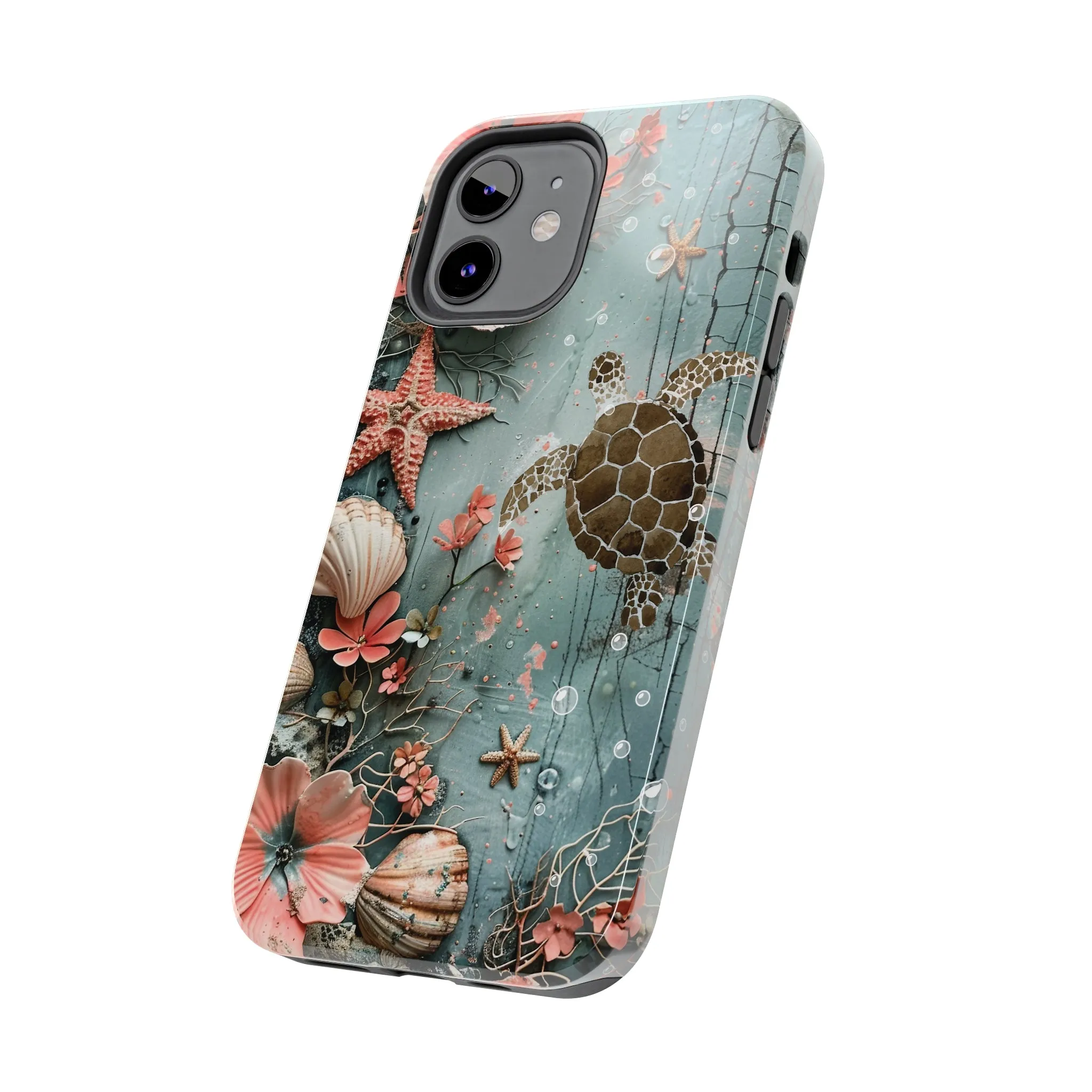 Ocean Life iPhone Case, Sea Turtle Starfish Coral Design, Protective Phone Cover, Beach Themed Accessory, Unique Gift Idea, Protective Case for iPhone Models, Tough iPhone Case