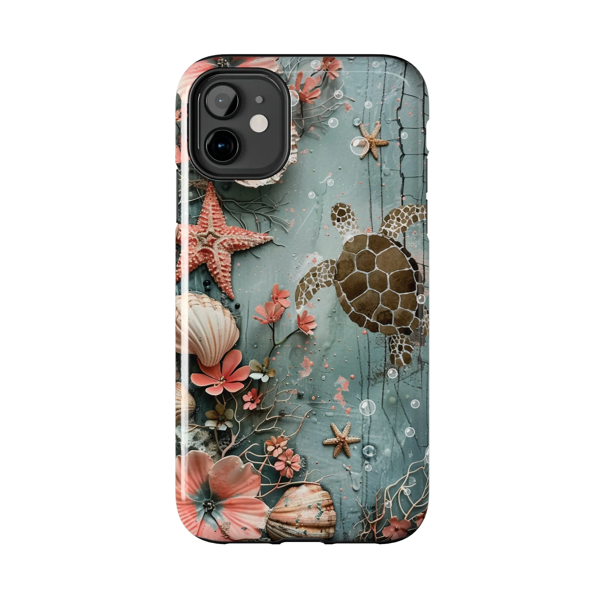 Ocean Life iPhone Case, Sea Turtle Starfish Coral Design, Protective Phone Cover, Beach Themed Accessory, Unique Gift Idea, Protective Case for iPhone Models, Tough iPhone Case