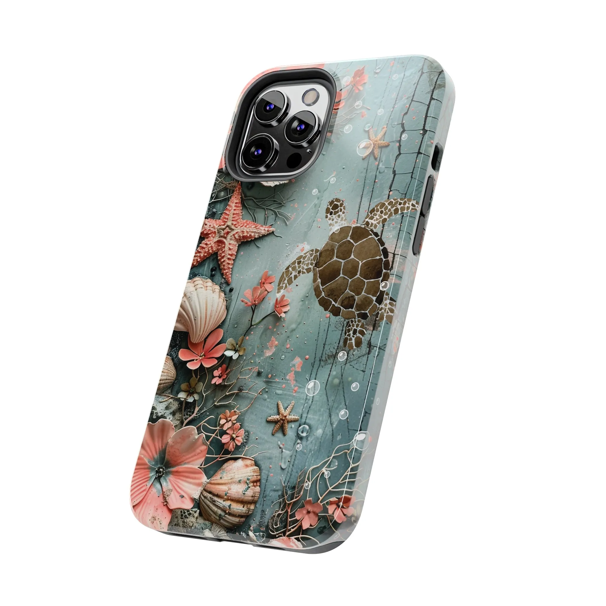 Ocean Life iPhone Case, Sea Turtle Starfish Coral Design, Protective Phone Cover, Beach Themed Accessory, Unique Gift Idea, Protective Case for iPhone Models, Tough iPhone Case