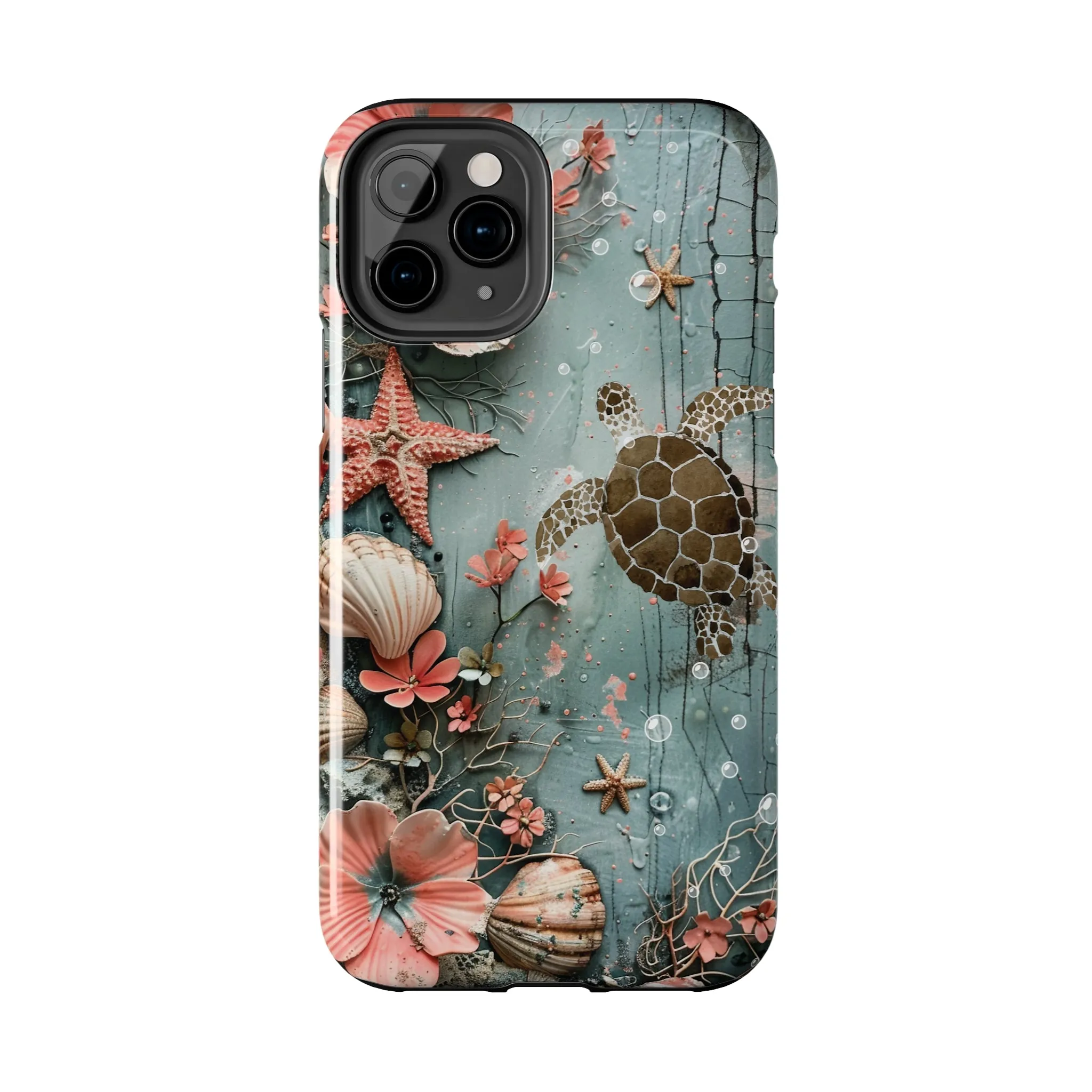 Ocean Life iPhone Case, Sea Turtle Starfish Coral Design, Protective Phone Cover, Beach Themed Accessory, Unique Gift Idea, Protective Case for iPhone Models, Tough iPhone Case