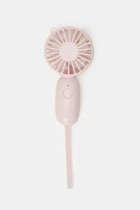 Pink Handheld Cat Ears Fan With Charging Cable