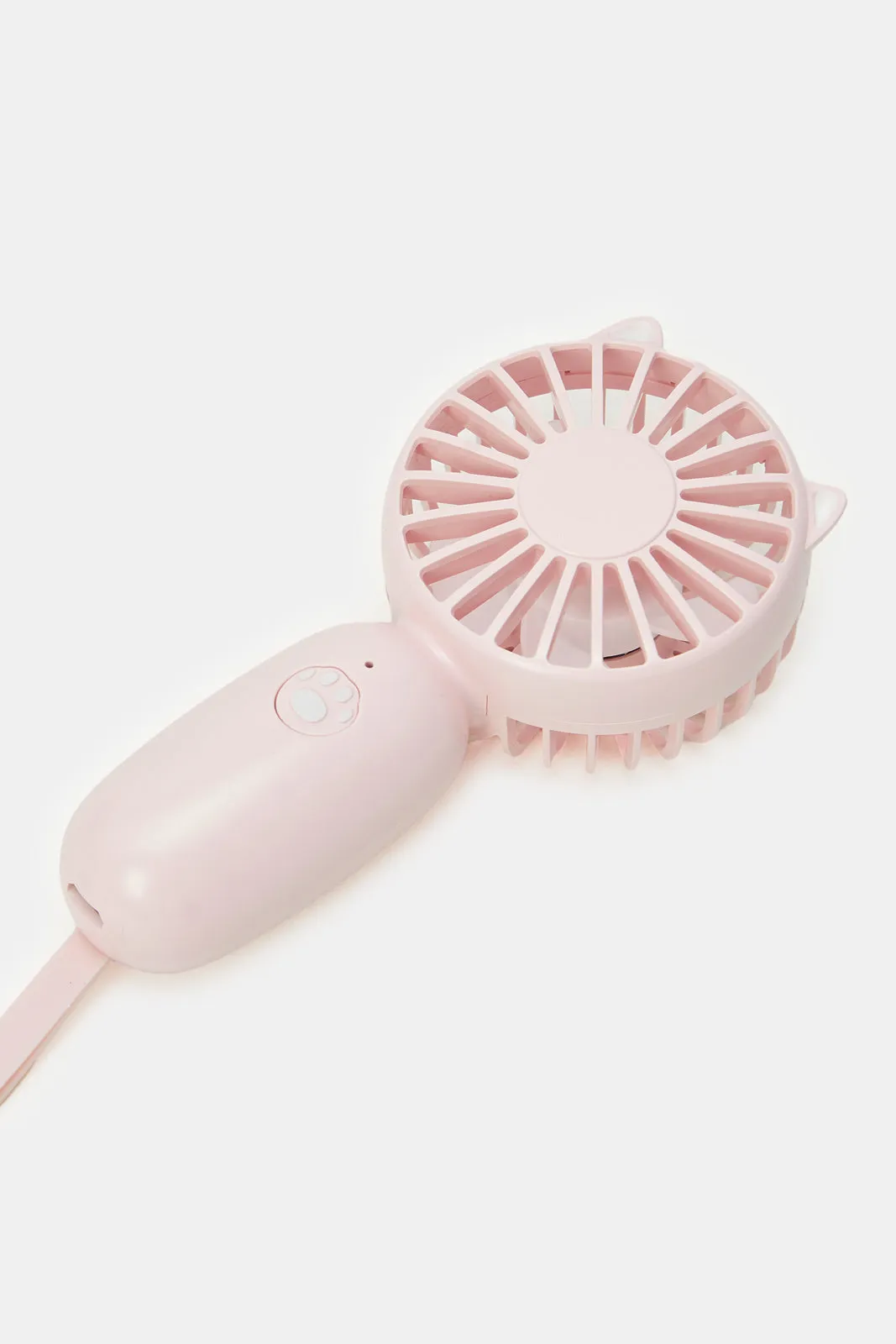 Pink Handheld Cat Ears Fan With Charging Cable