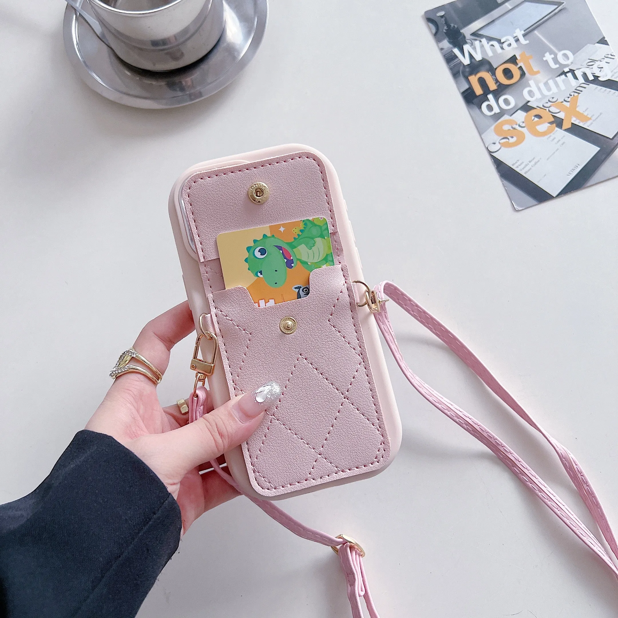 Pink Silicon Phone Case With Card-Cash Wallet For iPhone 14 Plus