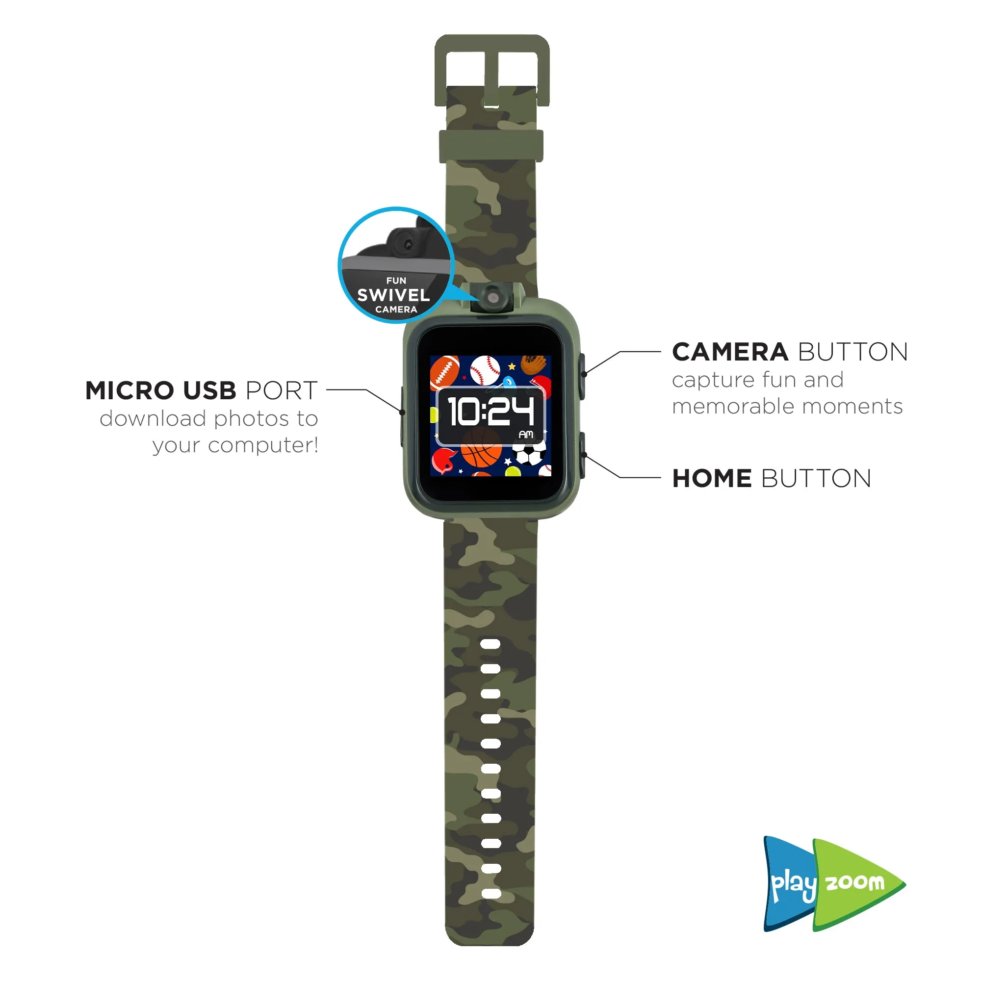 PlayZoom Smartwatch for Kids: Green Camo