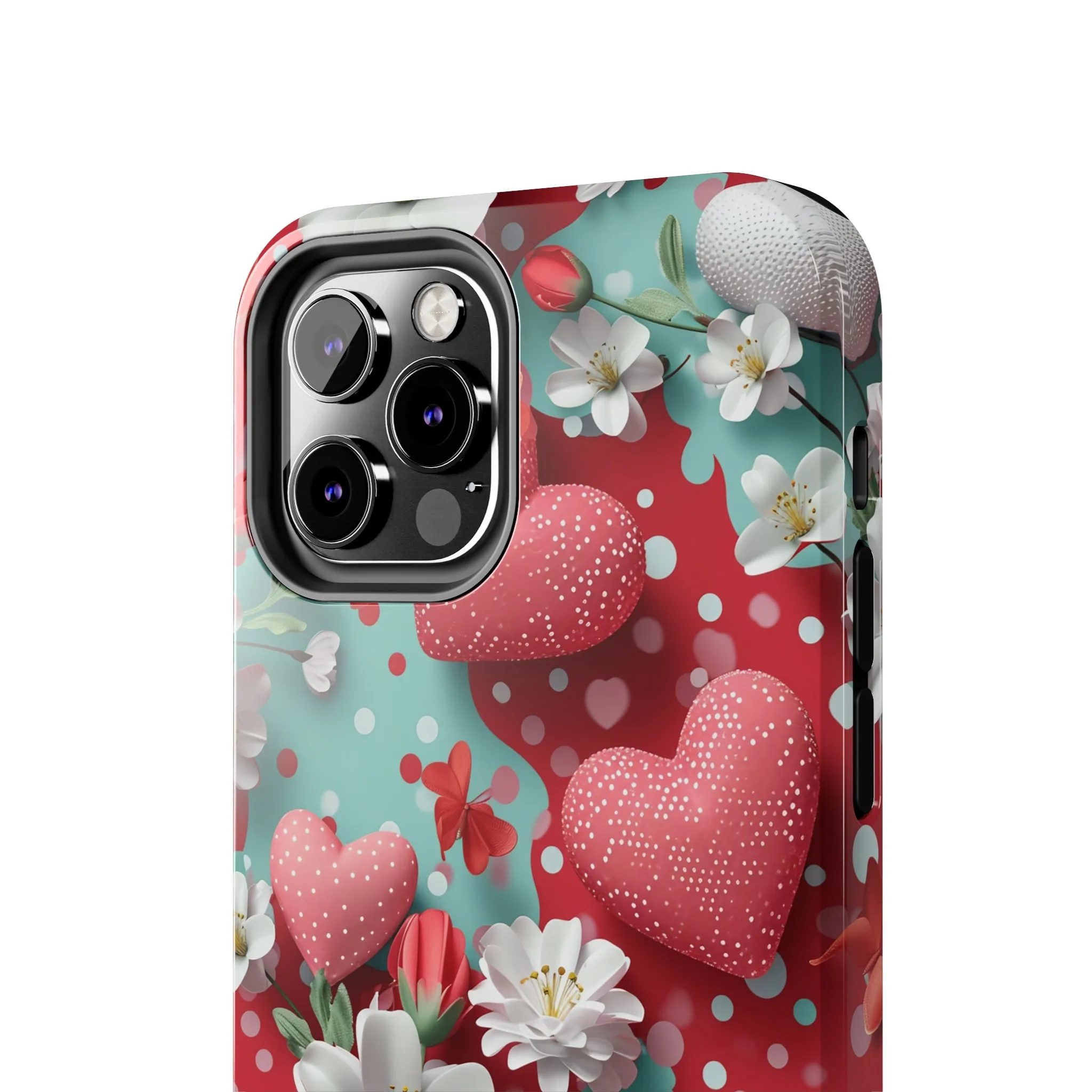 Polka Dot Hearts and Flowers Digital print Design Tough Phone Case compatible with a large variety of iPhone models, Gift, Phone Case