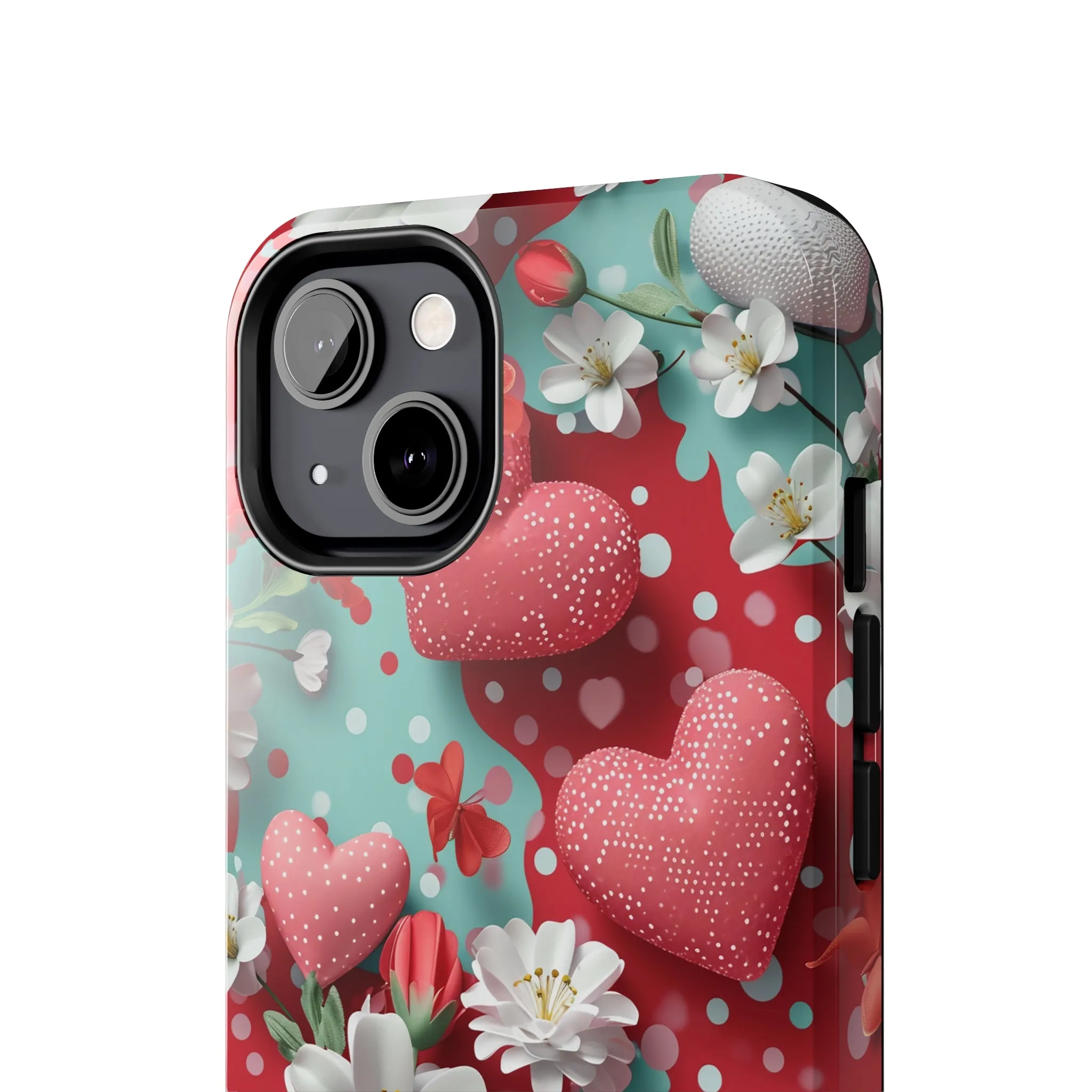 Polka Dot Hearts and Flowers Digital print Design Tough Phone Case compatible with a large variety of iPhone models, Gift, Phone Case