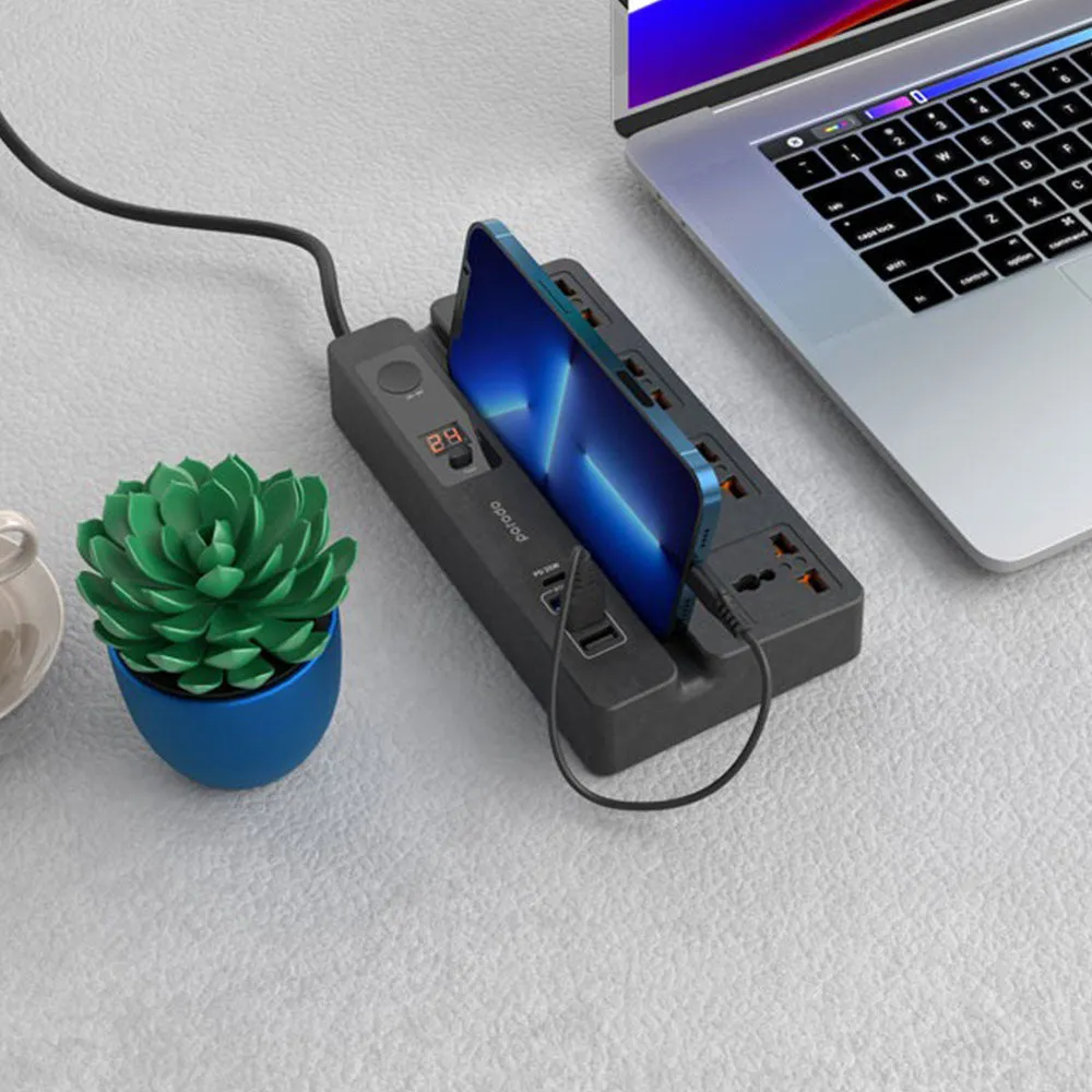 Porodo Multi-Function Socket With Phone Stand and Digital Timer 3M