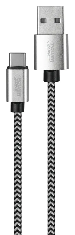 PowerZone KL-029X-2M-TYPE C Charging Cable, Type C, USB, Black/White Sheath, 6 ft L :CD 1: QUANTITY: 1