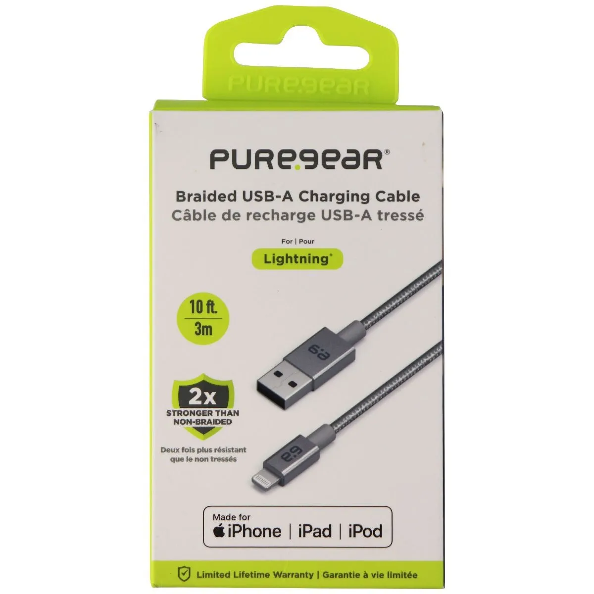 PureGear (10-Foot) Braided Lightning 8-Pin to USB Charge/Sync Cable - Silver