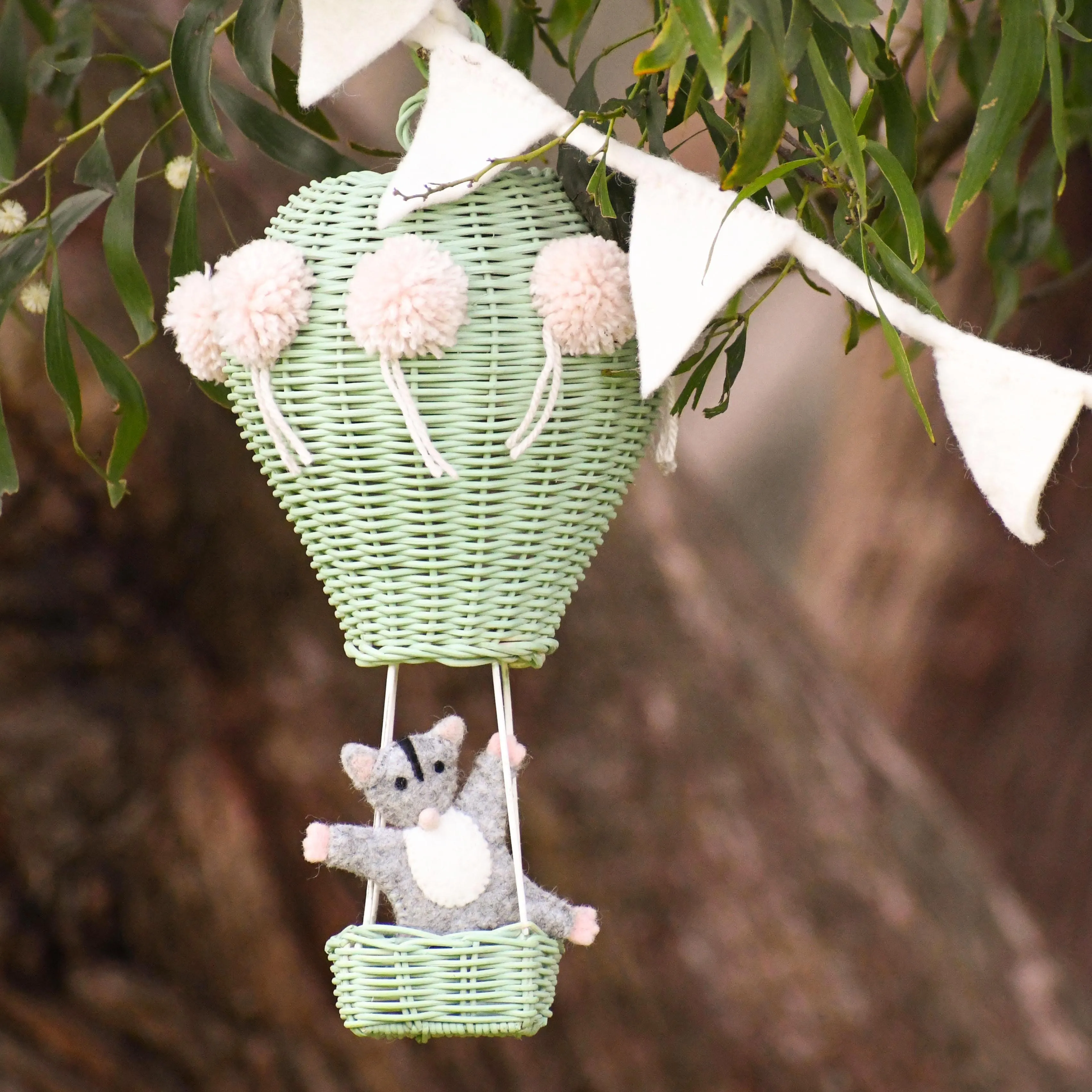 Rattan Hot Air Balloon Mobile - Mint Green