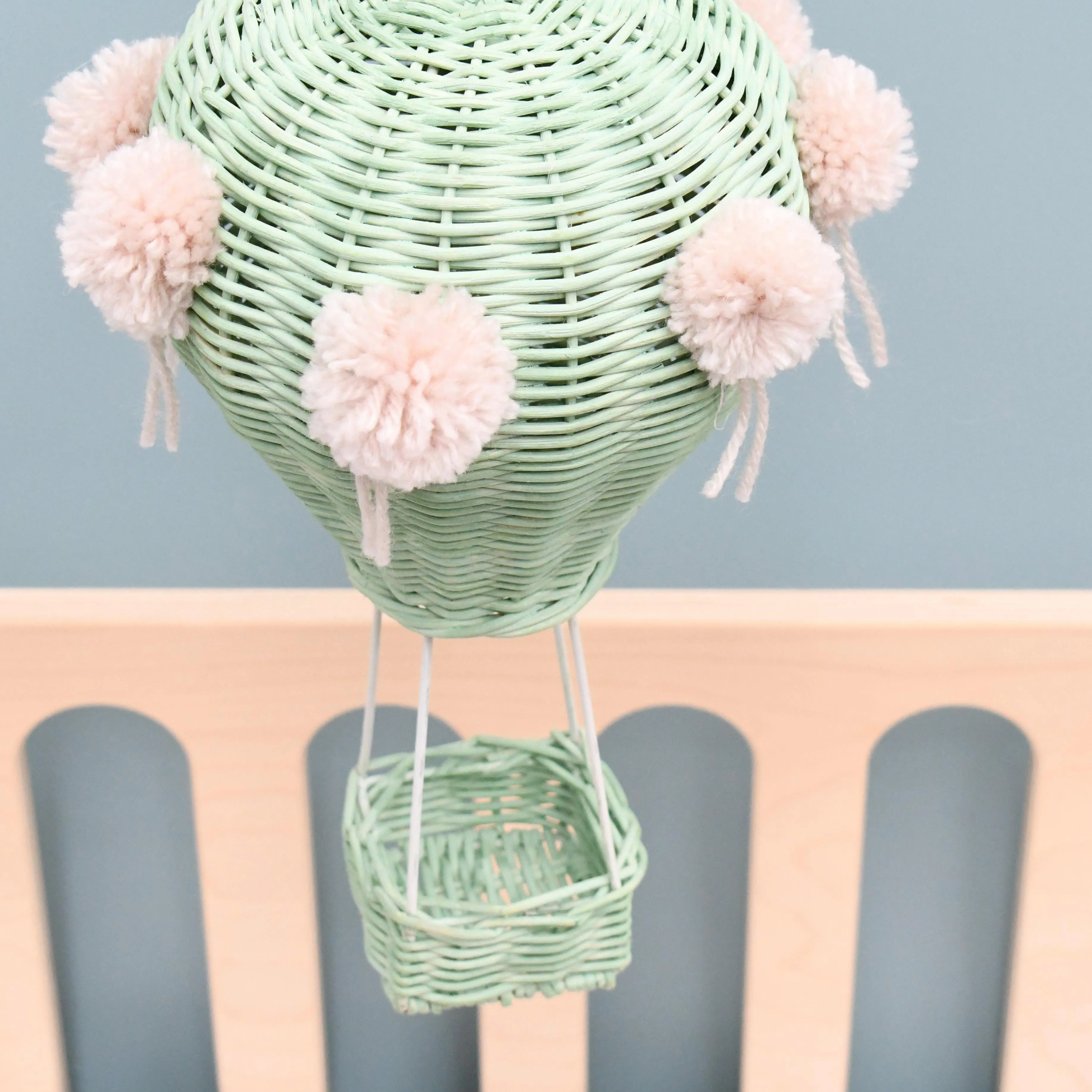 Rattan Hot Air Balloon Mobile - Mint Green