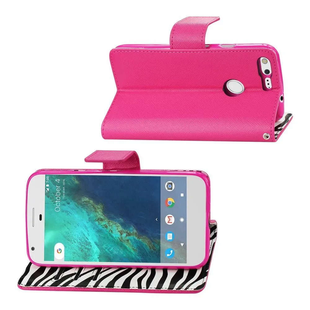 Reiko REIKO GOOGLE PIXEL WALLET CASE WITH INNER ZEBRA PRINT IN HOT PINK