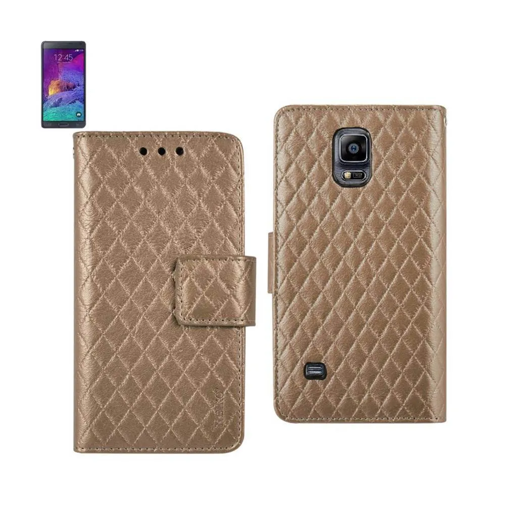 Reiko Wallet Case 3 In 1 For Samsung Galaxy Note 4 Rhombus Pattern Champagne