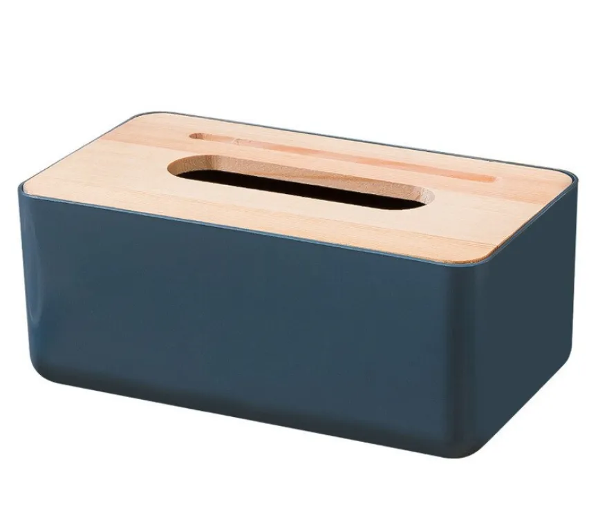 Removable Plastic Tissue Box with Bamboo Wooden Cover Home Tissue Container By CN