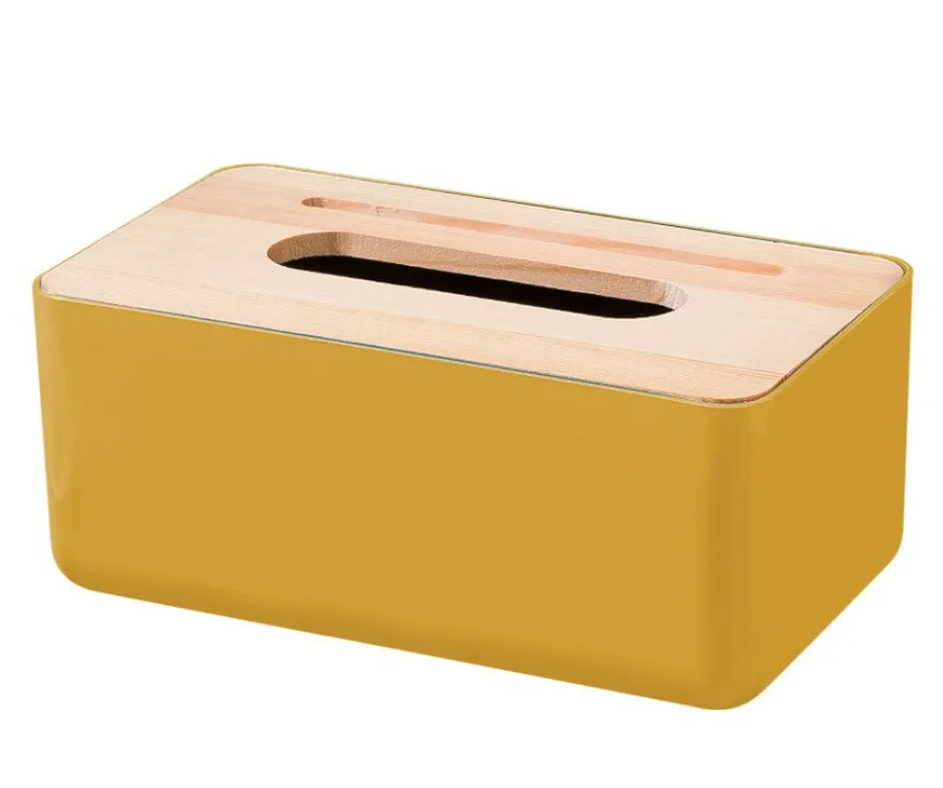 Removable Plastic Tissue Box with Bamboo Wooden Cover Home Tissue Container By CN