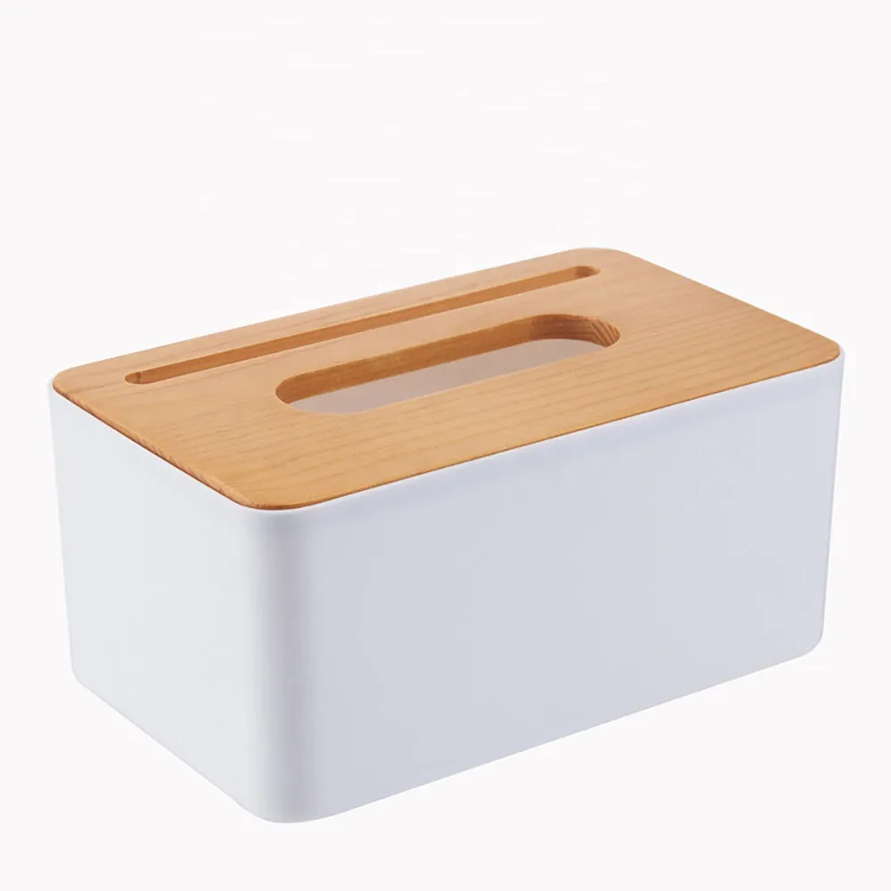 Removable Plastic Tissue Box with Bamboo Wooden Cover Home Tissue Container By CN