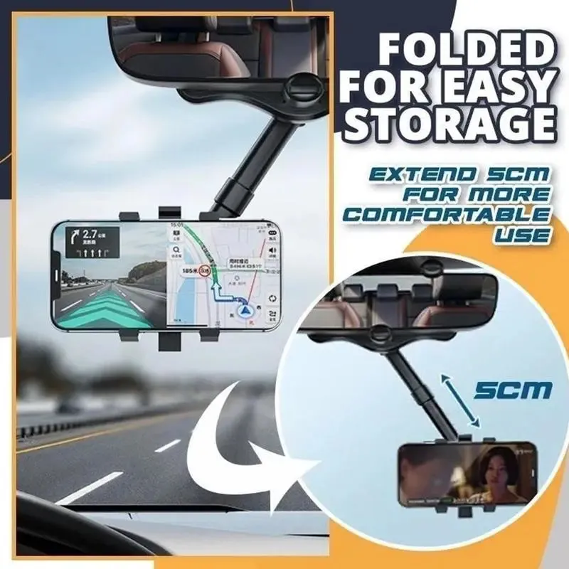 Rotatable Retractable Rearview Mirror Phone Holder For Car