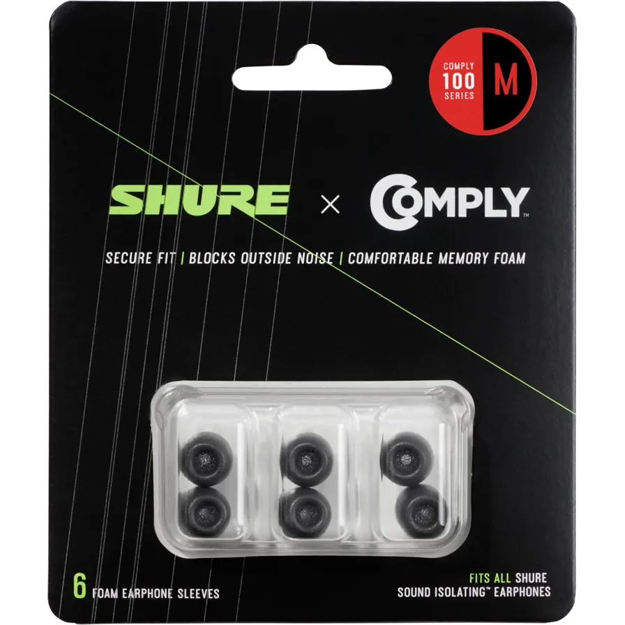 Shure EACYF1-6M Replacement Black Foam Sleeves for Shure SE, Medium, 3 Pairs