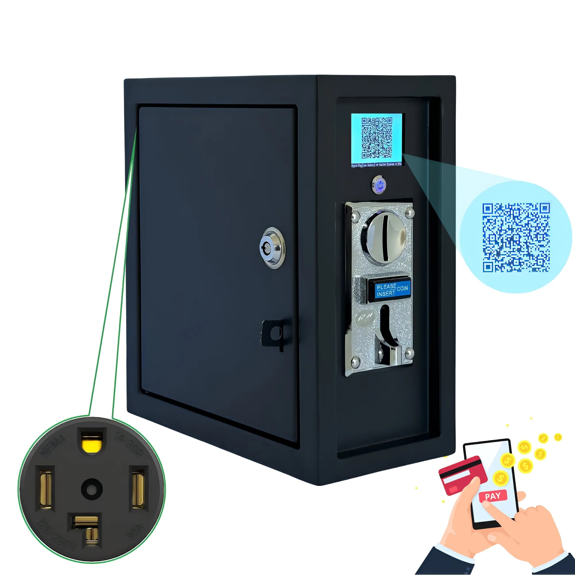 Sintron ST-005 220V/240V LCD Upgrade Coin & Mobile Payment with Apple Pay Google Pay Paypal Venmo Stripe Operated Timer Control Power Box 3 Prong / 4 Prong for for Dryer