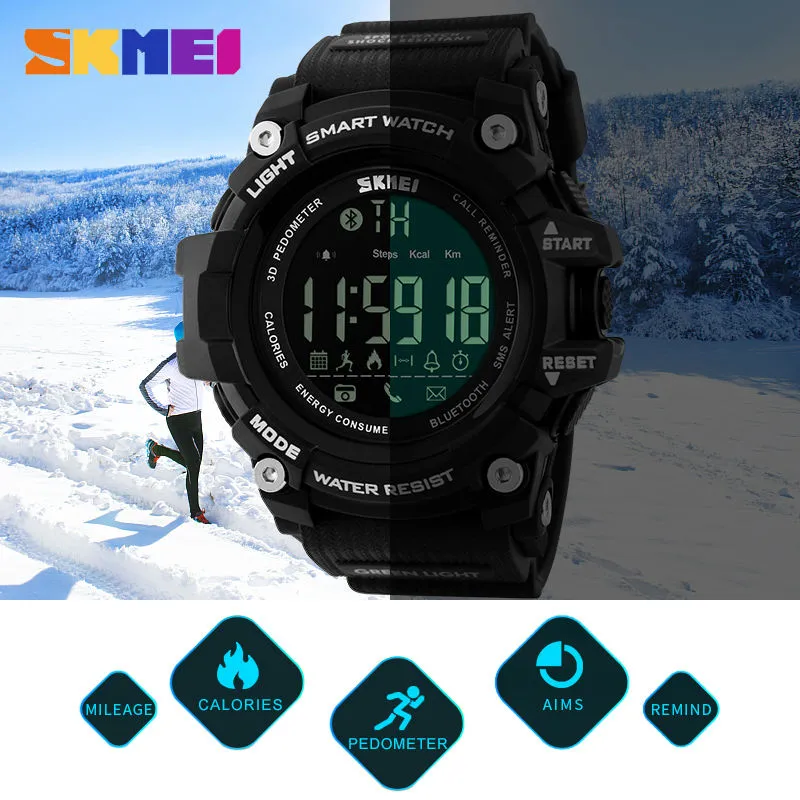 SKMEI Outdoor Sport Smart Watch Men Bluetooth Multifunction Fitness Watches 5Bar Waterproof Digital Watch reloj hombre 1227/1384