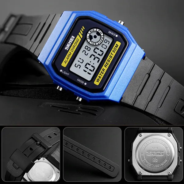 SKMEI Unisex LED Digital Sport Silicone Watch, 50M Water Resistant, Blue