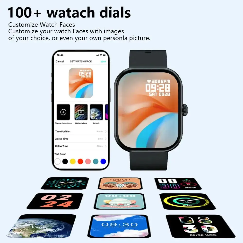 Smart Watch 2.01 HD Screen Answer Make Call 123 Sports Fitness Tracker IP68 Waterproof Smartwatch for Men Women Heart Rate Watch