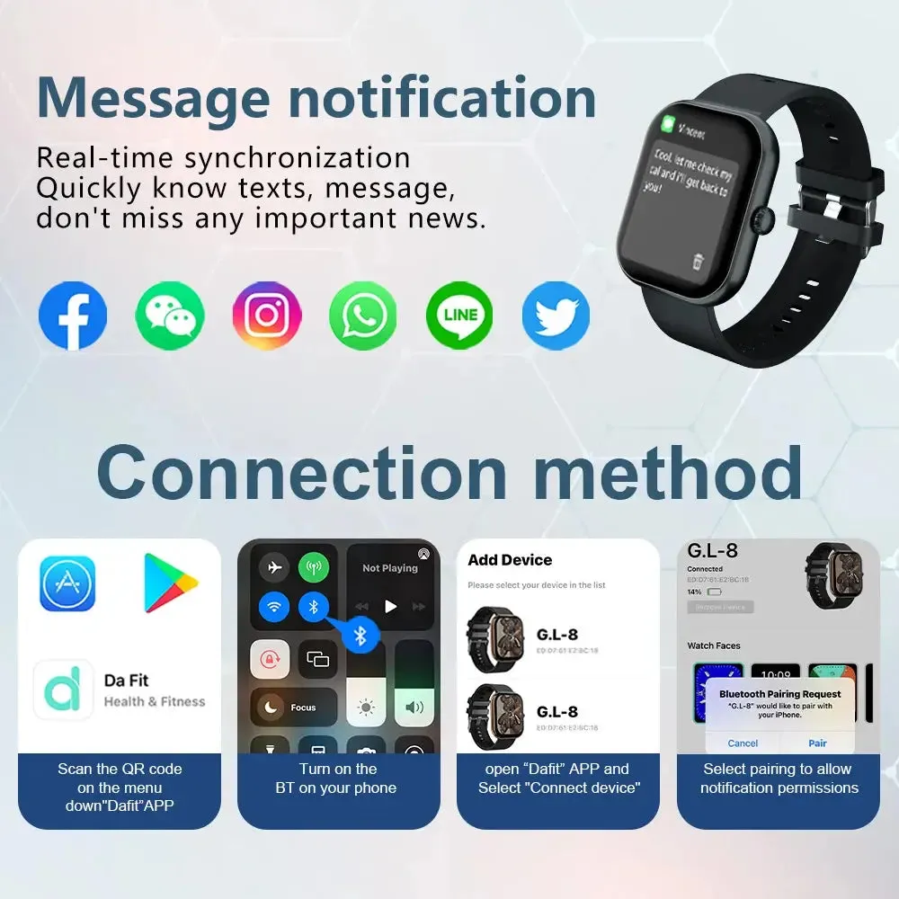 Smart Watch 2.01 HD Screen Answer Make Call 123 Sports Fitness Tracker IP68 Waterproof Smartwatch for Men Women Heart Rate Watch