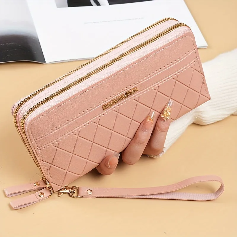 Stylish Double Zipper Long Wallet with Argyle Clutch