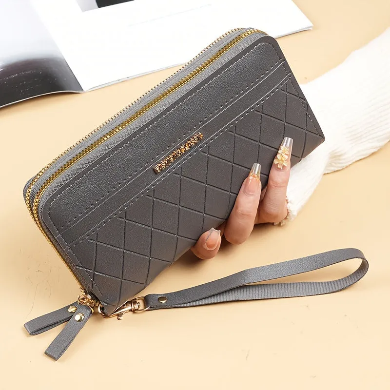 Stylish Double Zipper Long Wallet with Argyle Clutch