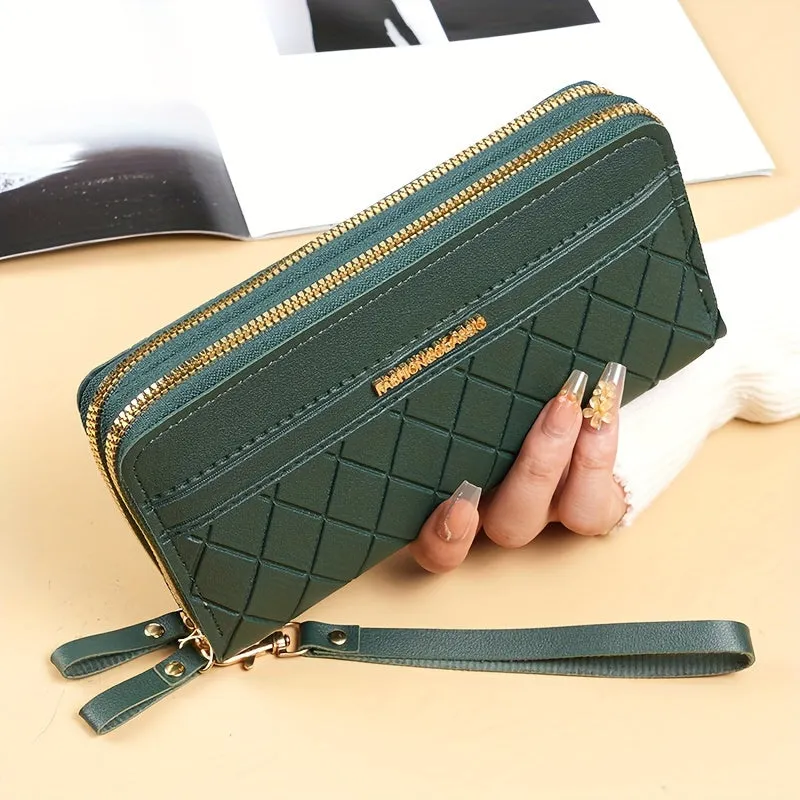 Stylish Double Zipper Long Wallet with Argyle Clutch