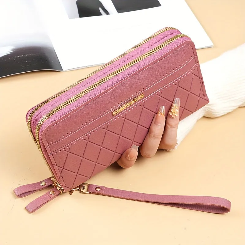 Stylish Double Zipper Long Wallet with Argyle Clutch