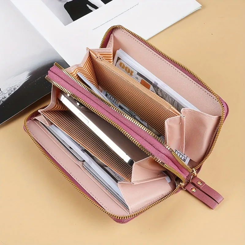 Stylish Double Zipper Long Wallet with Argyle Clutch