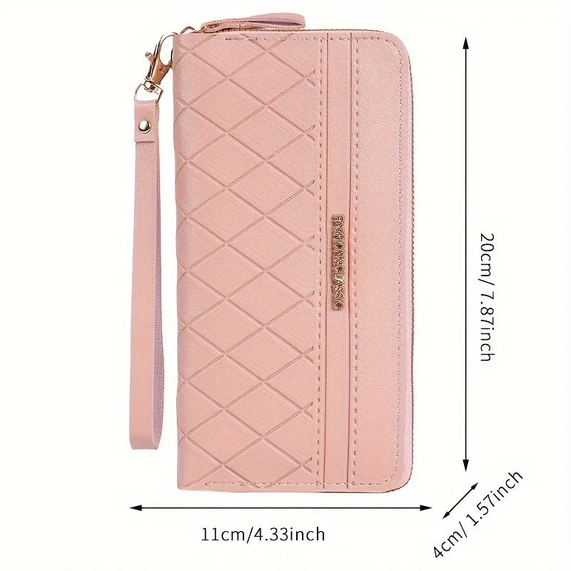 Stylish Double Zipper Long Wallet with Argyle Clutch