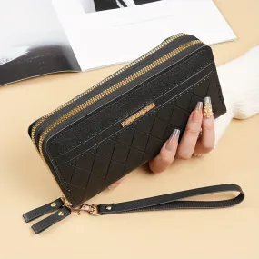 Stylish Double Zipper Long Wallet with Argyle Clutch