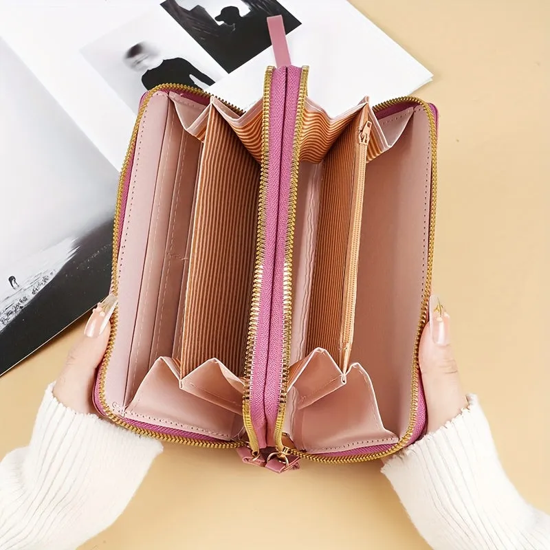 Stylish Double Zipper Long Wallet with Argyle Clutch