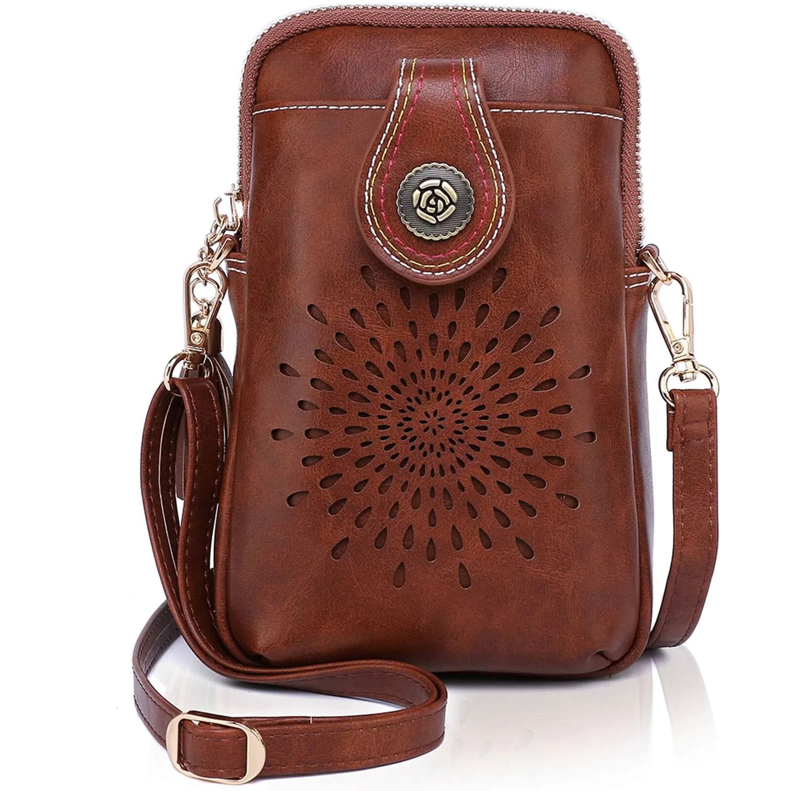 Sunflower Design Small phone Shoulder CrossBody Bag-Coffee