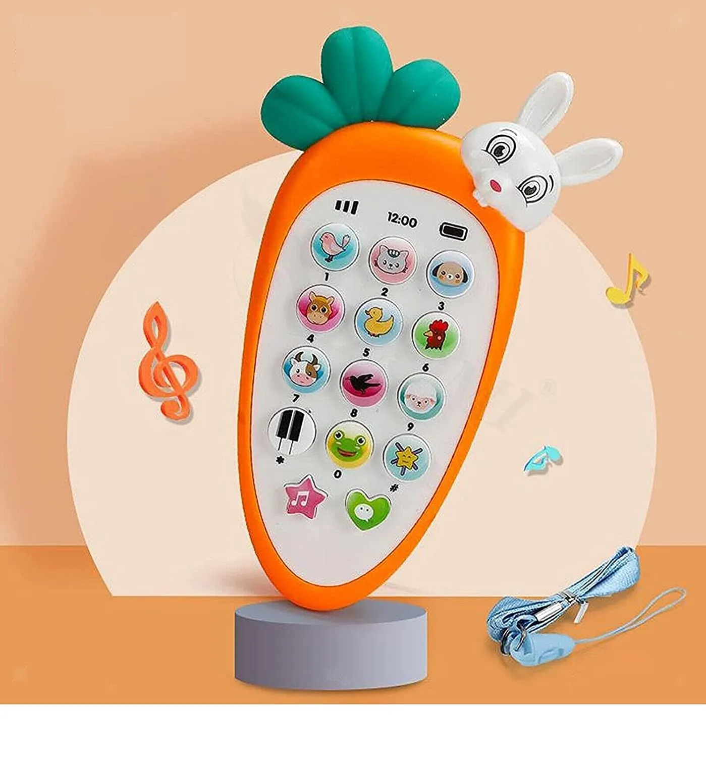 SUPER TOY Battery Operated Mobile Phone Toy with 20 Musical Songs Animal Sound for Kids (Orange)