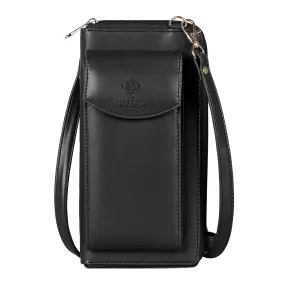 The Clownfish Siona Vegan Leather Women's Wallet Sling Bag With Front Mobile Pocket (Black)