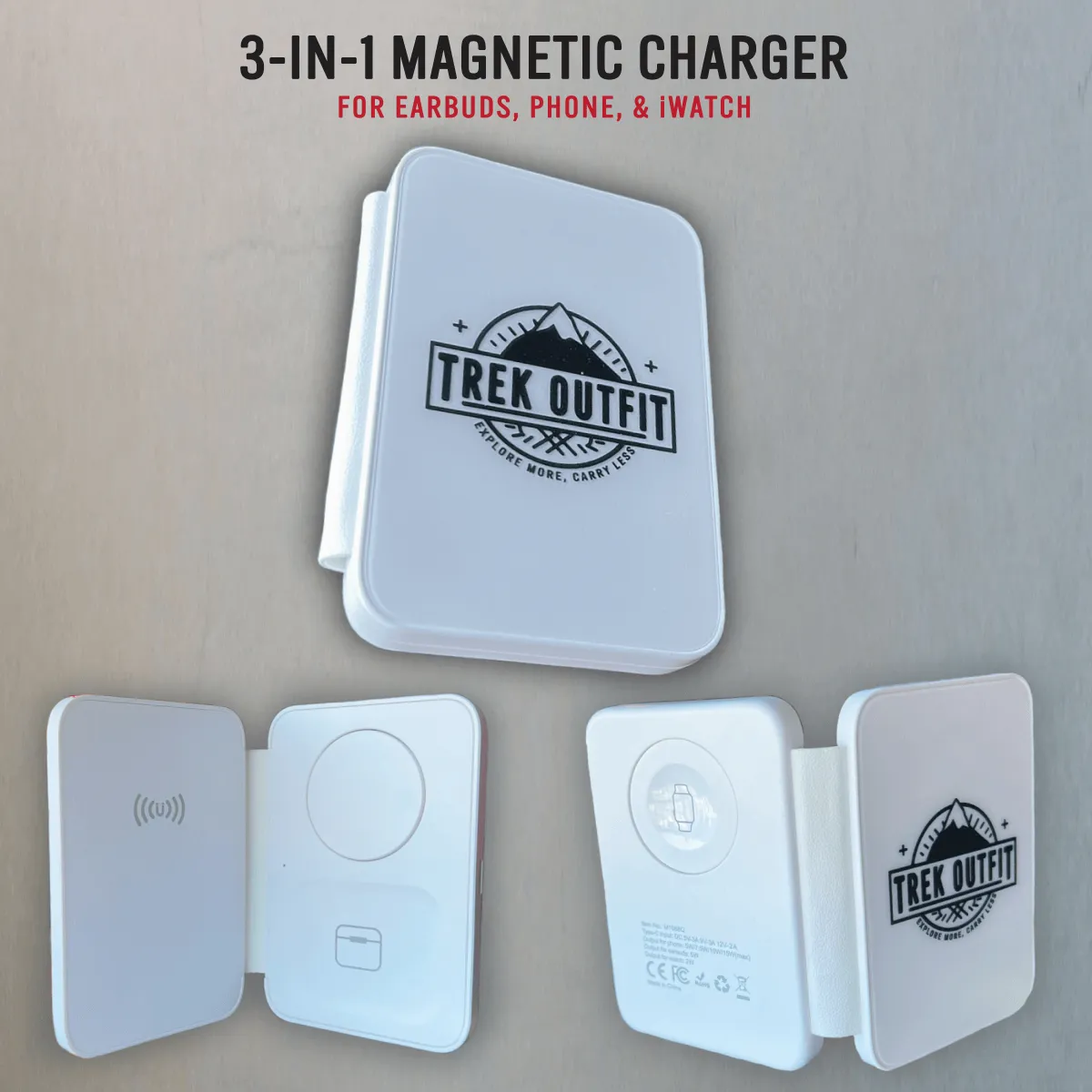 Trek Outfit 3-in-1 Foldable Qi Wireless Charger | White Label Magnetic Charging Solutions