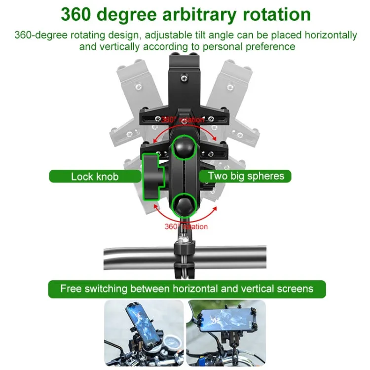 U-shaped Bolt Ball-Head Motorcycle Handlebar Multi-function Eight-jaw Aluminum Phone Navigation Holder Bracket, Width of Phone: 6.5-10.2cm &#160;