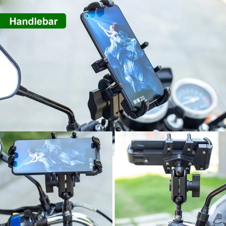 U-shaped Bolt Ball-Head Motorcycle Handlebar Multi-function Eight-jaw Aluminum Phone Navigation Holder Bracket, Width of Phone: 6.5-10.2cm &#160;