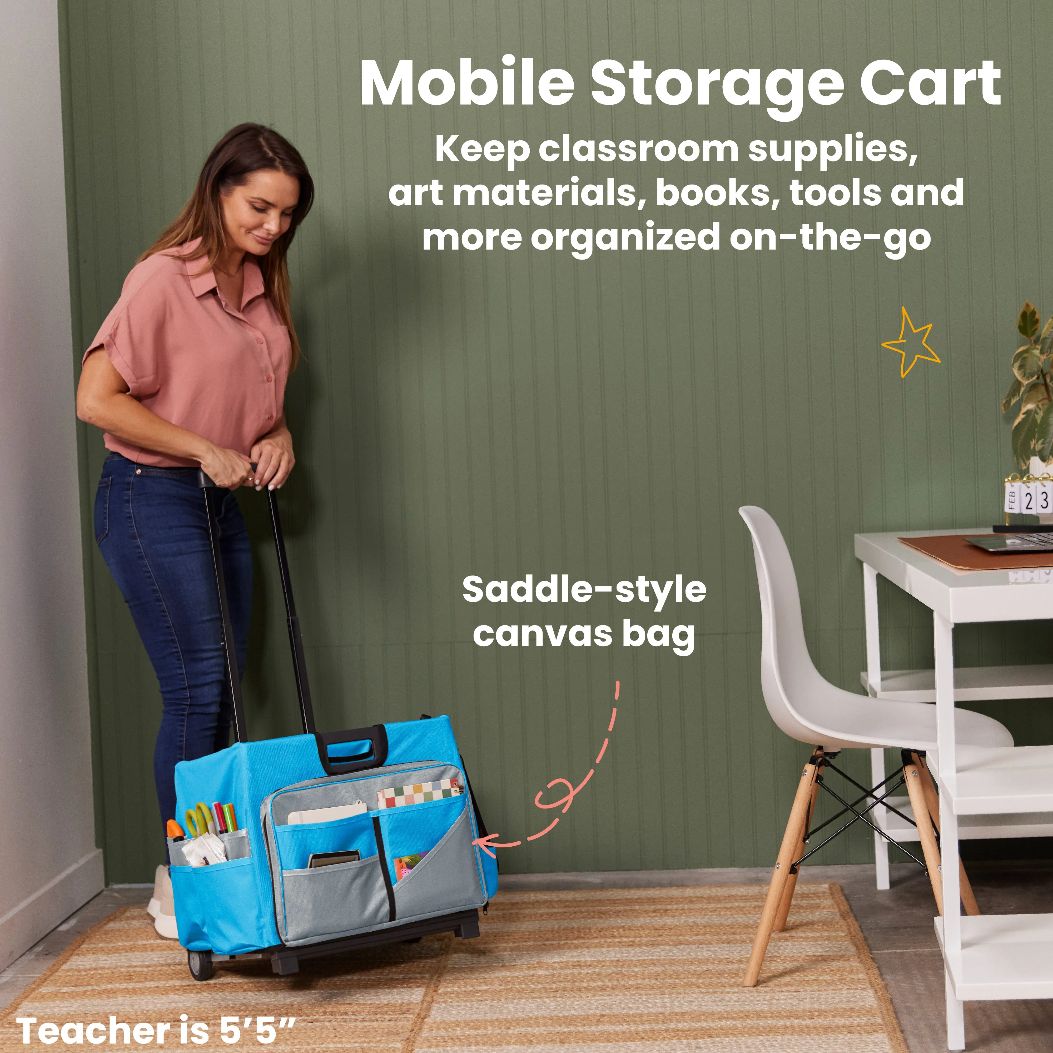 Universal Rolling Cart with Canvas Organizer Bag, Mobile Storage