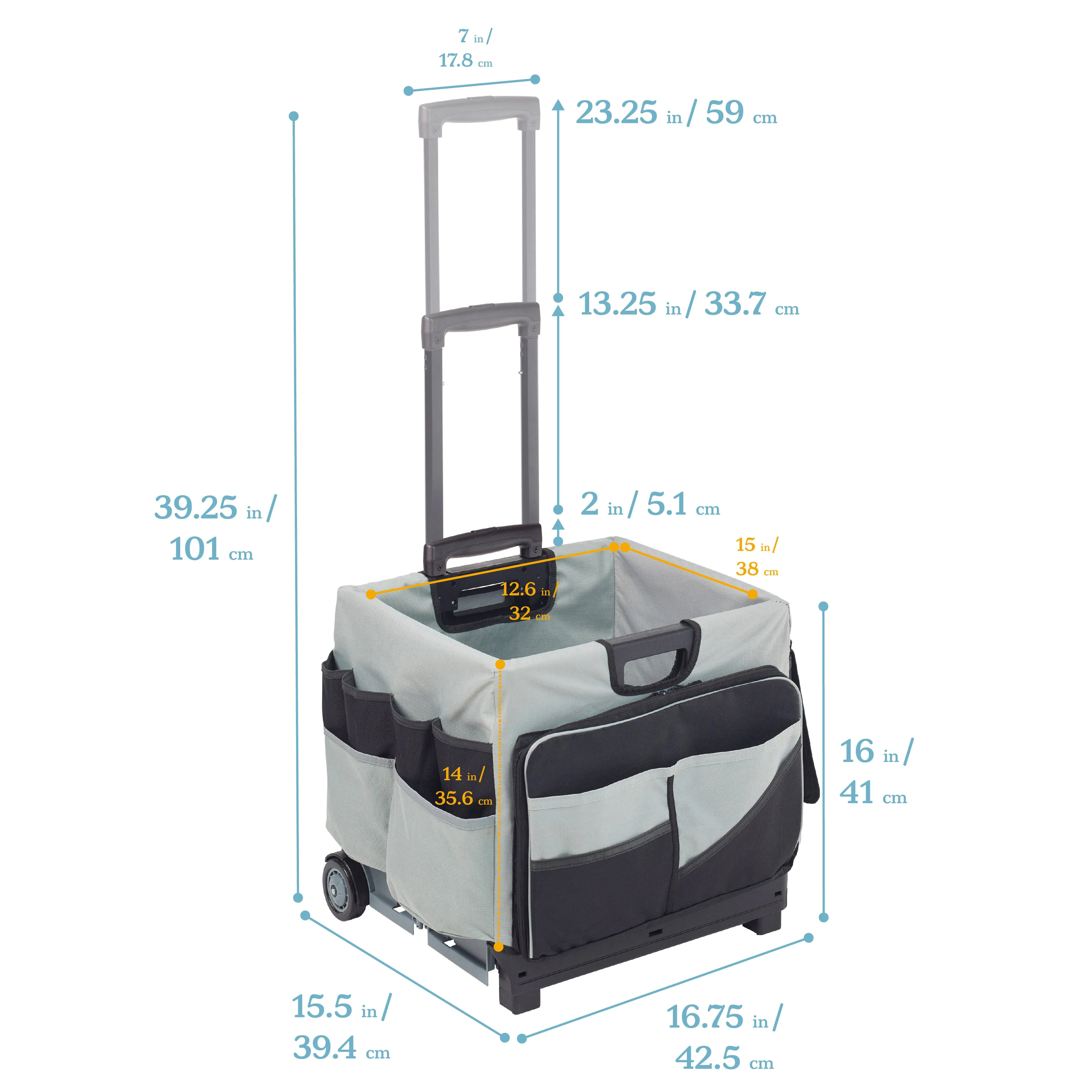 Universal Rolling Cart with Canvas Organizer Bag, Mobile Storage