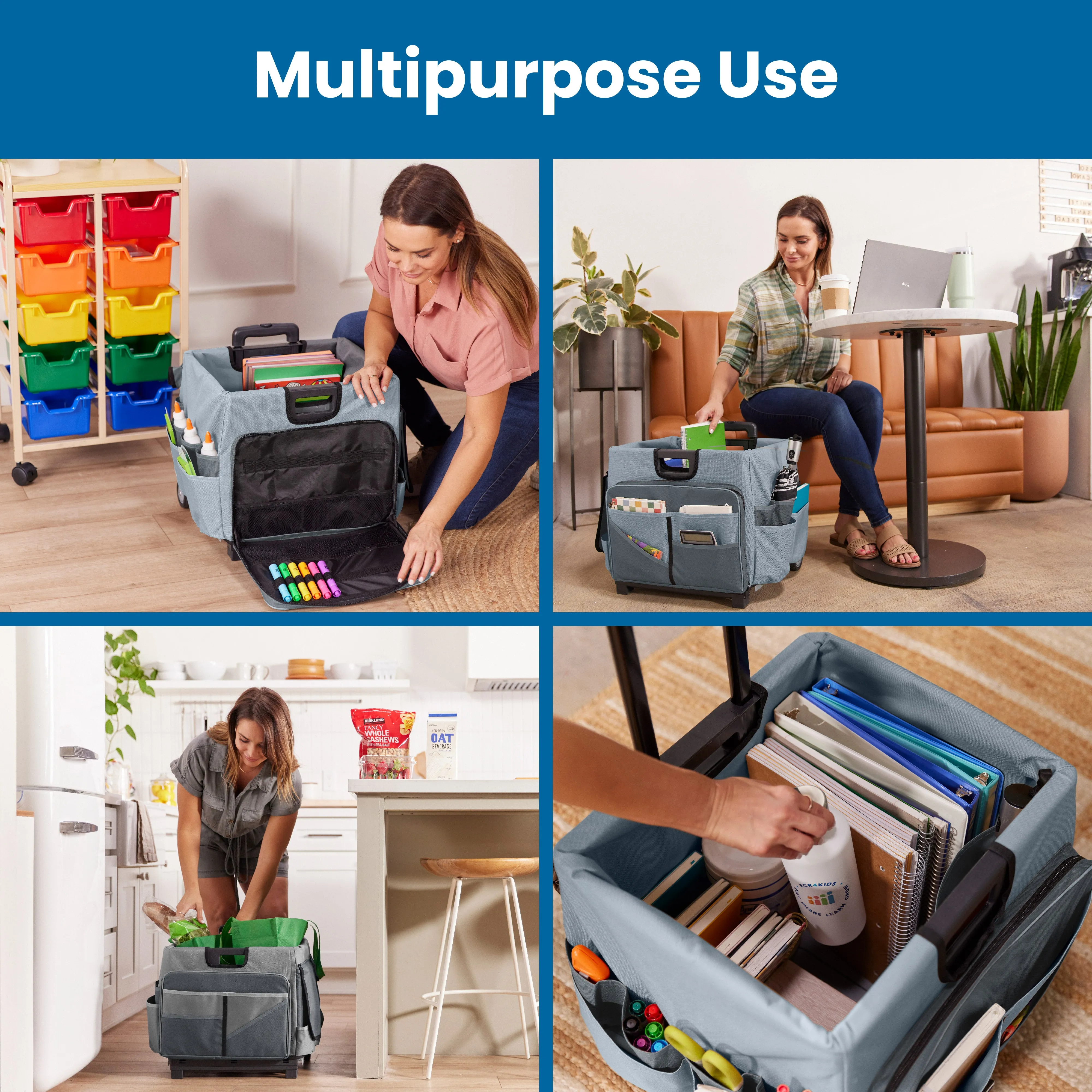 Universal Rolling Cart with Canvas Organizer Bag, Mobile Storage