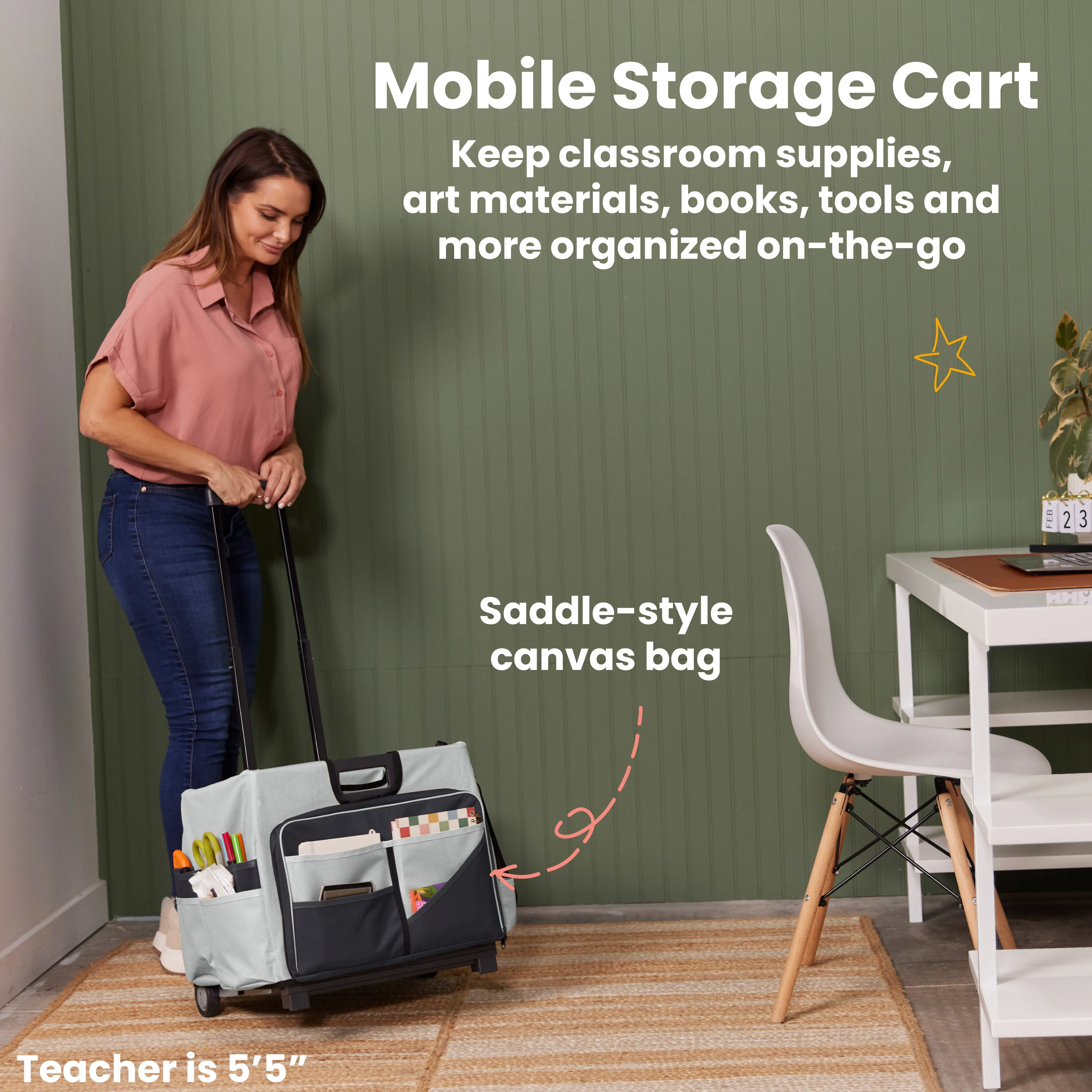 Universal Rolling Cart with Canvas Organizer Bag, Mobile Storage