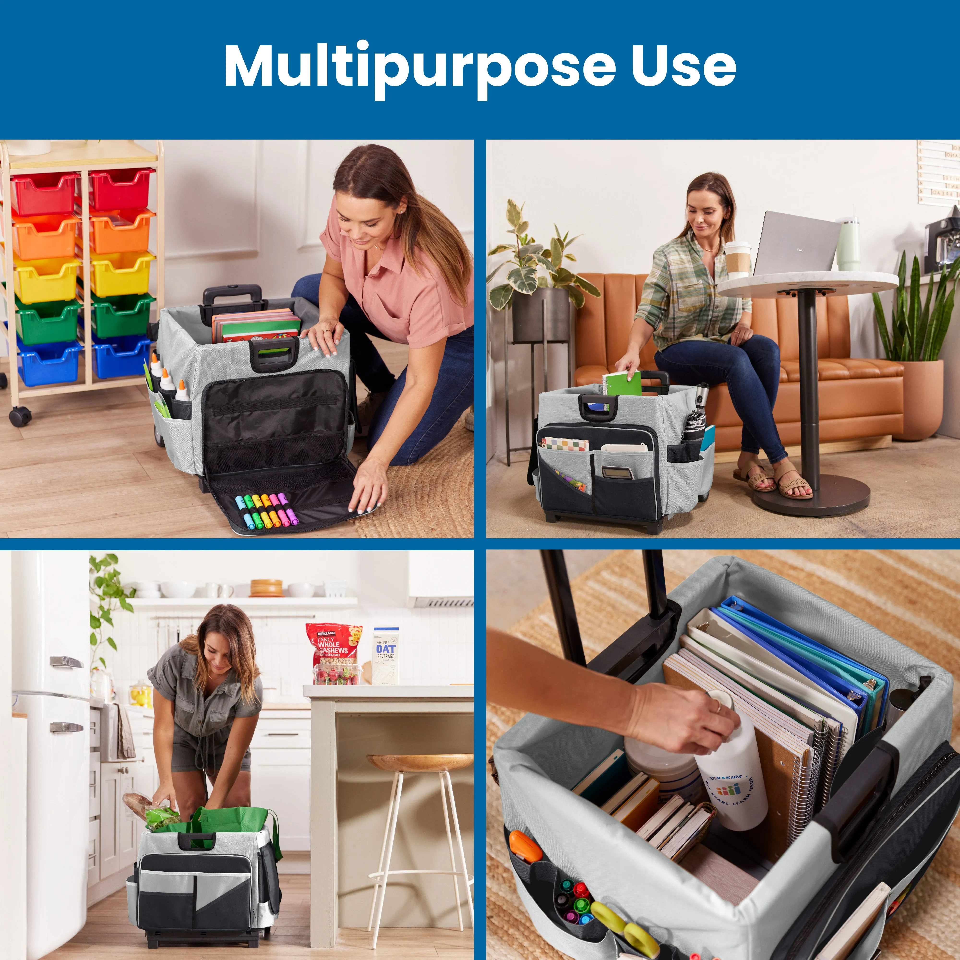 Universal Rolling Cart with Canvas Organizer Bag, Mobile Storage