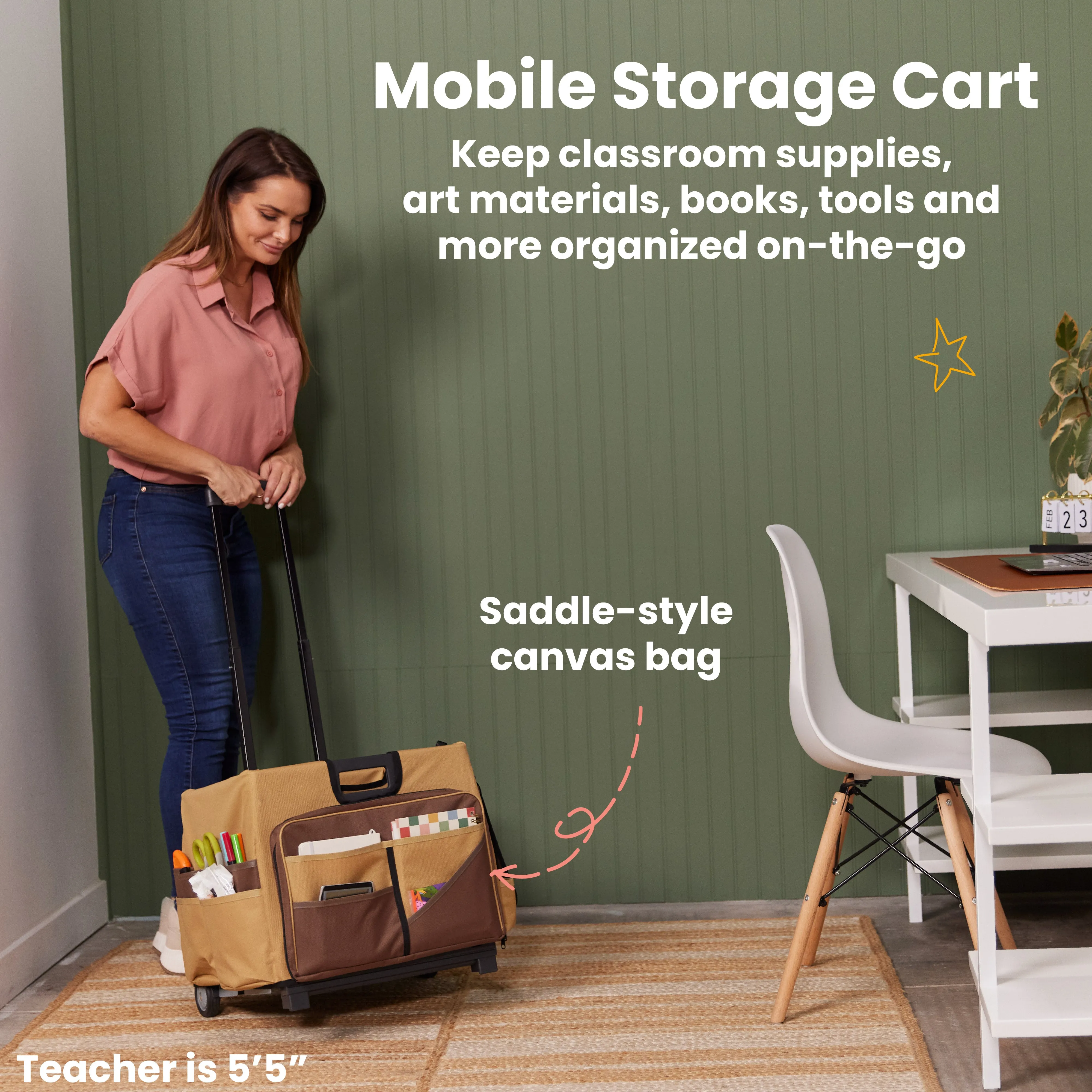 Universal Rolling Cart with Canvas Organizer Bag, Mobile Storage