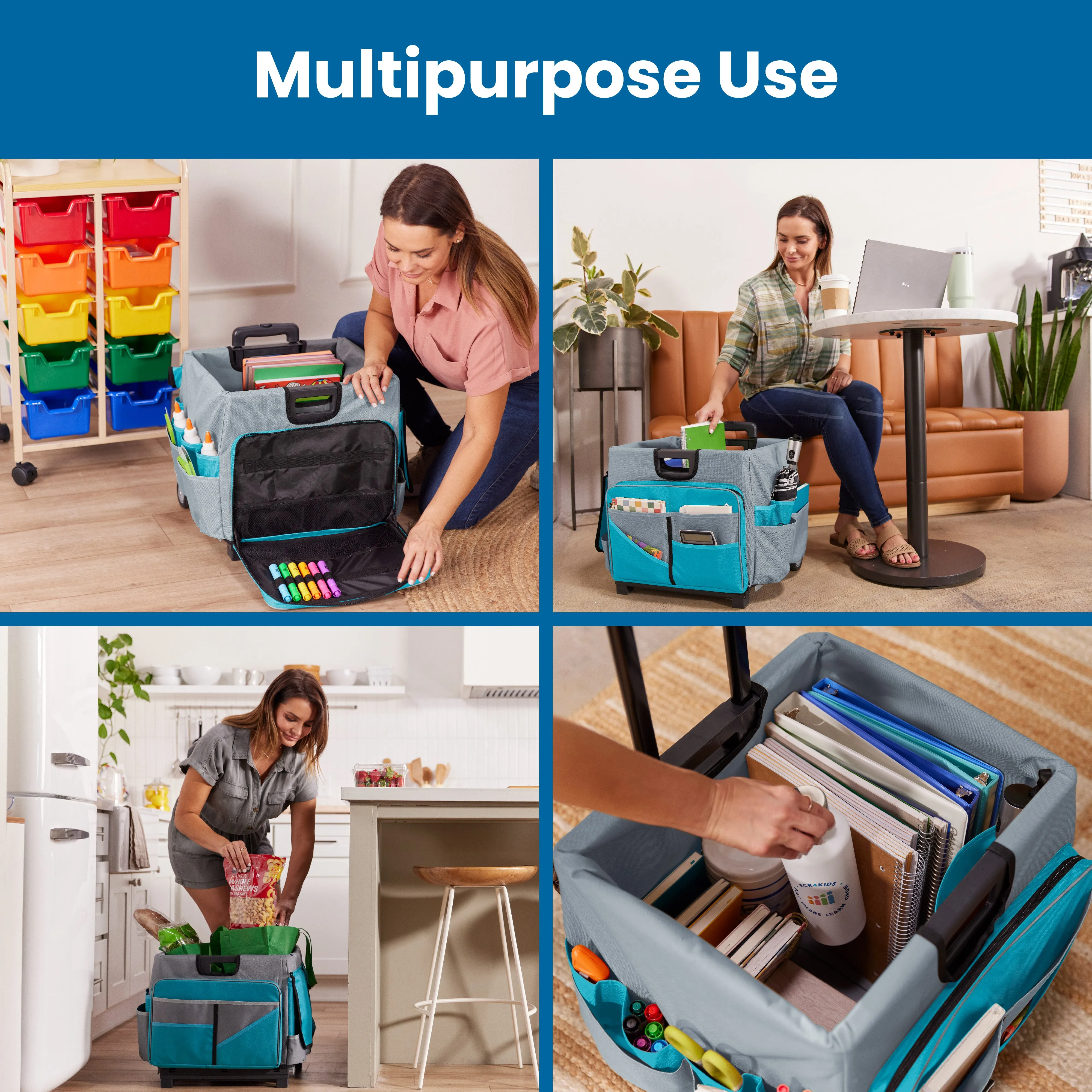 Universal Rolling Cart with Canvas Organizer Bag, Mobile Storage