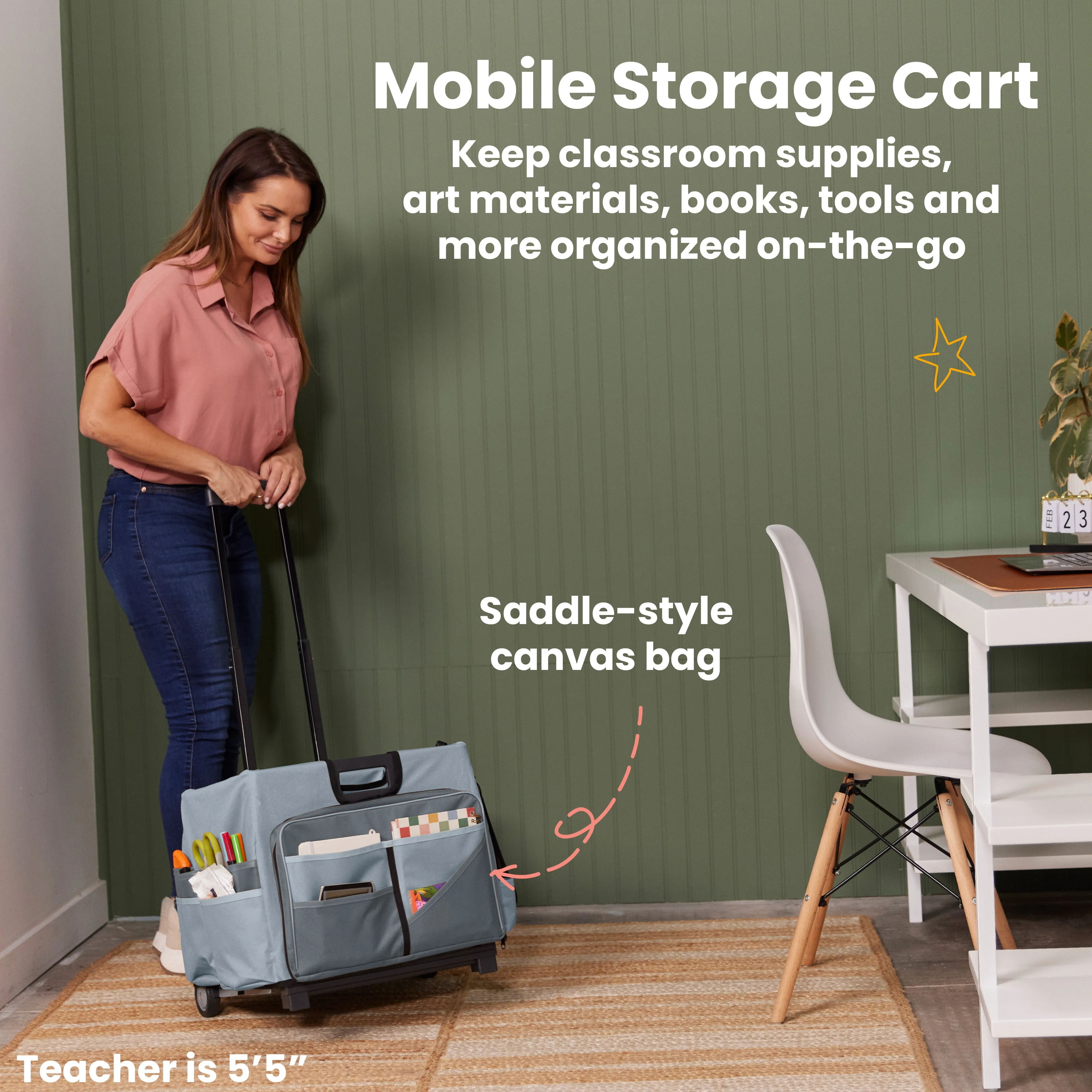 Universal Rolling Cart with Canvas Organizer Bag, Mobile Storage